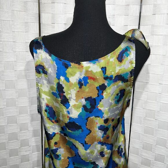 Theory Womens Silk Sleeveless Blouse Size Large Abstract Watercolor Ruffle Tank - Picture 5 of 12